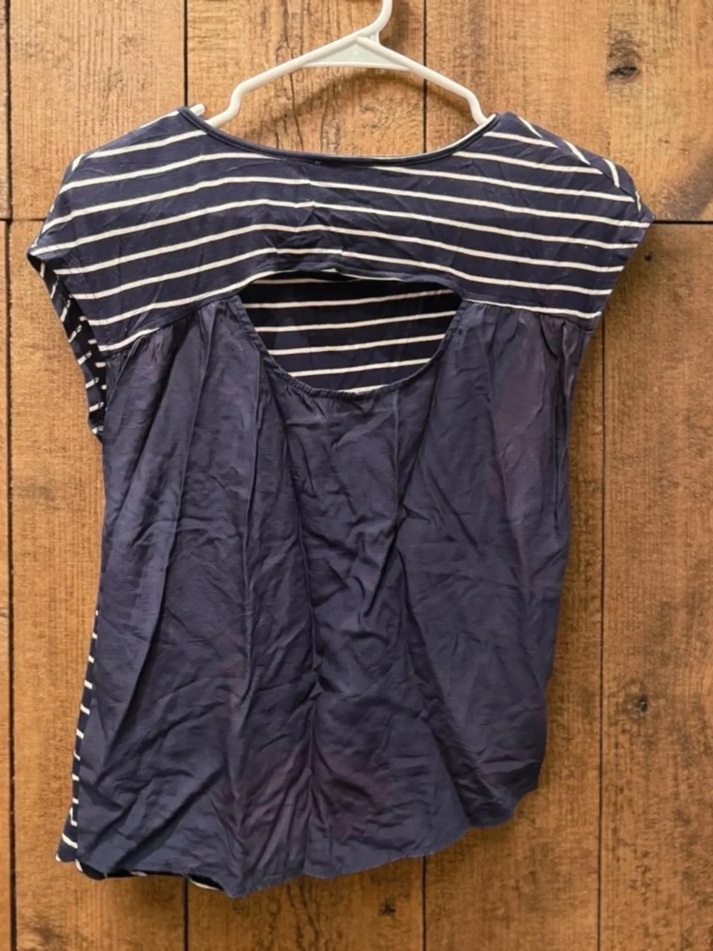 August mist Striped Navy and White Cap Sleeve Top - XS